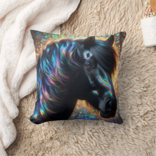 Black Horse med Iridescent Mane Kudde