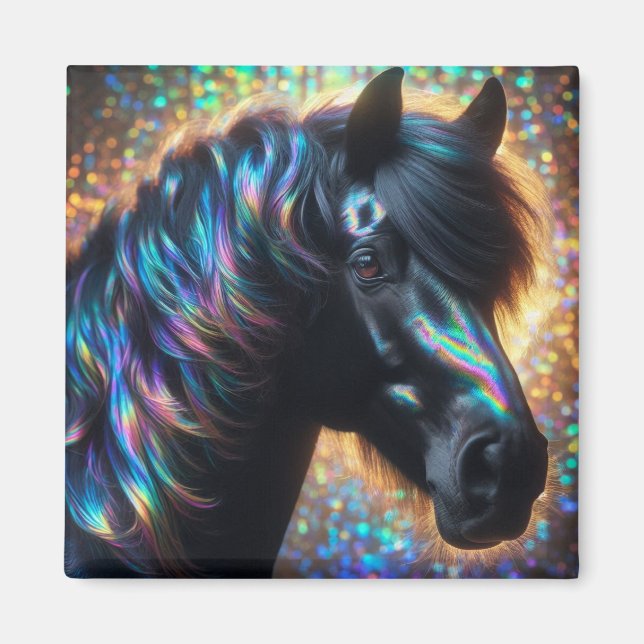 Black Horse med Iridescent Mane Magnet (Framsidan)