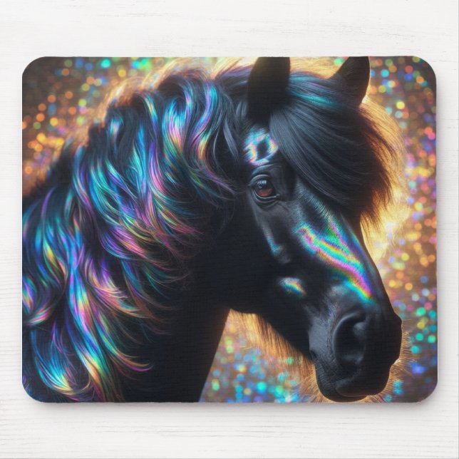 Black Horse med Iridescent Mane Musmatta (Framsidan)