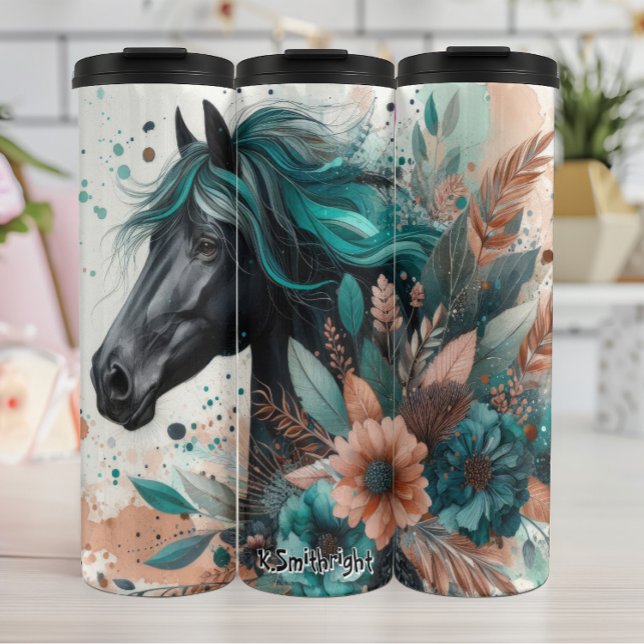 Black Horse med Teal Mane Flowers (Skapare uppladdad)