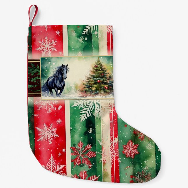 Black Horse och Julgran på Helgdag Rand Liten Julstrumpa (Framsidan)