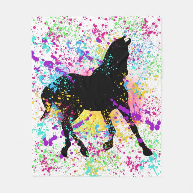Black Horse Paint Splatter Fleecefilt (Framsidan)
