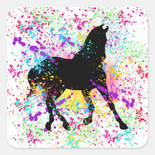 Black Horse Paint Splatter Fyrkantigt Klistermärke