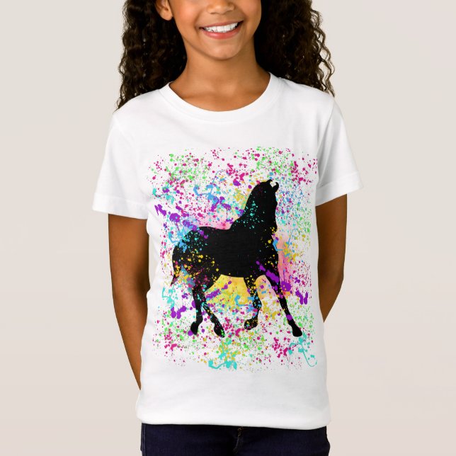 Black Horse Paint Splatter T Shirt (Framsida)