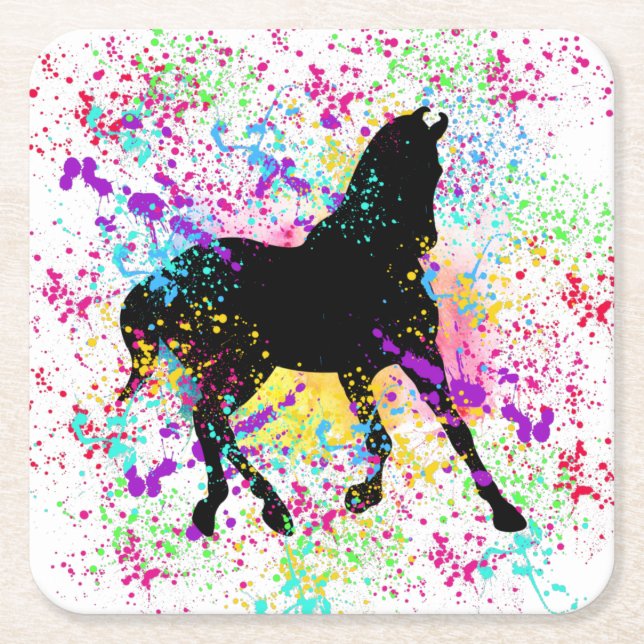 Black Horse Paint Splatter Underlägg Papper Kvadrat (Framsidan)