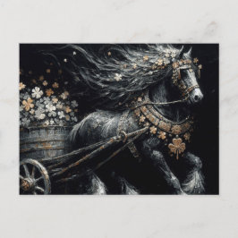 Black Horse Pulling a Load of Guld Shamrocks Vykort