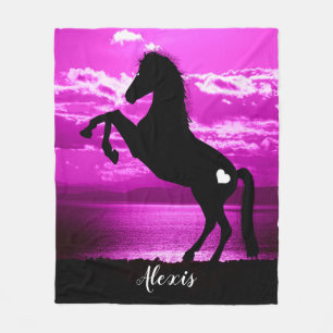 Black Horse Rearing Lila Himlar Fleece Blanket
