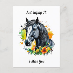 Black Horse Surrozed av Gula blommor Hi Vykort