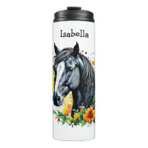 Black Horse Surrozed by Flowers Personlig