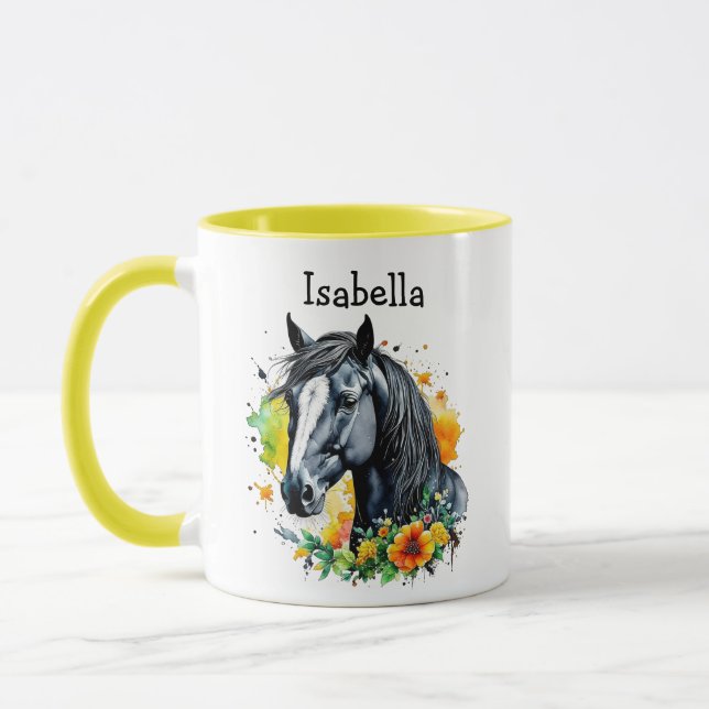 Black Horse Surrozed by Flowers Personlig Mugg (Vänster)