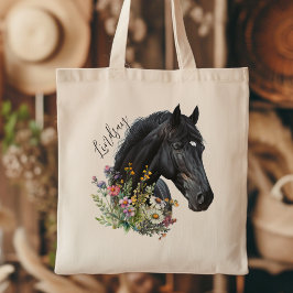 Black Horse Wildblommor w Namn Personalization Tygkasse