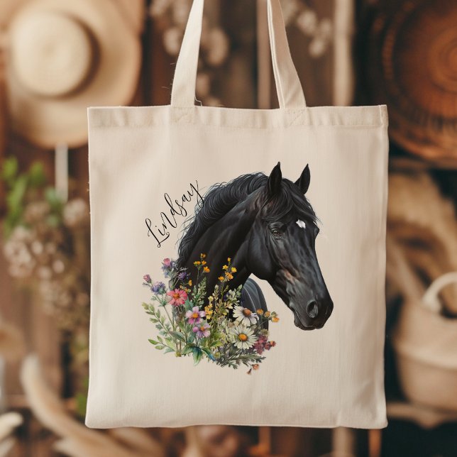 Black Horse Wildblommor w Namn Personalization Tygkasse (Skapare uppladdad)