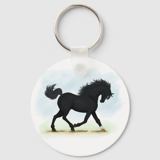Black Horse with Star & Sock (Black Beauty) Nyckelring (Framsida)