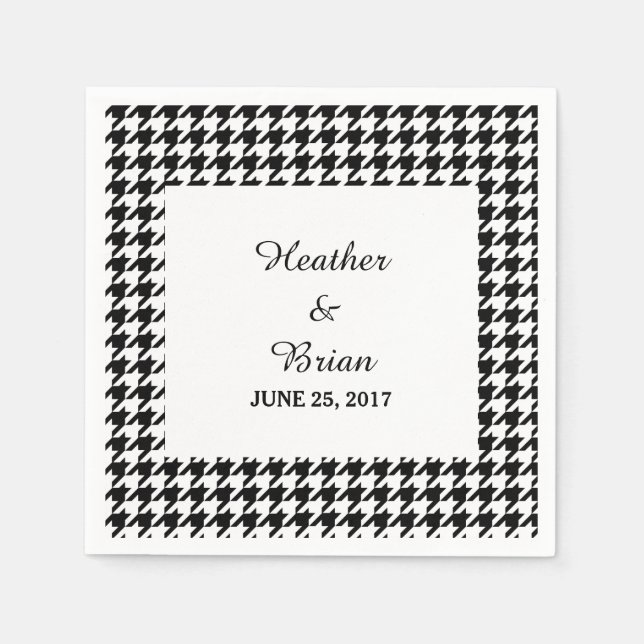 Black Houndstooth Bröllop Pappra Napkins Pappersservett (Framsidan)