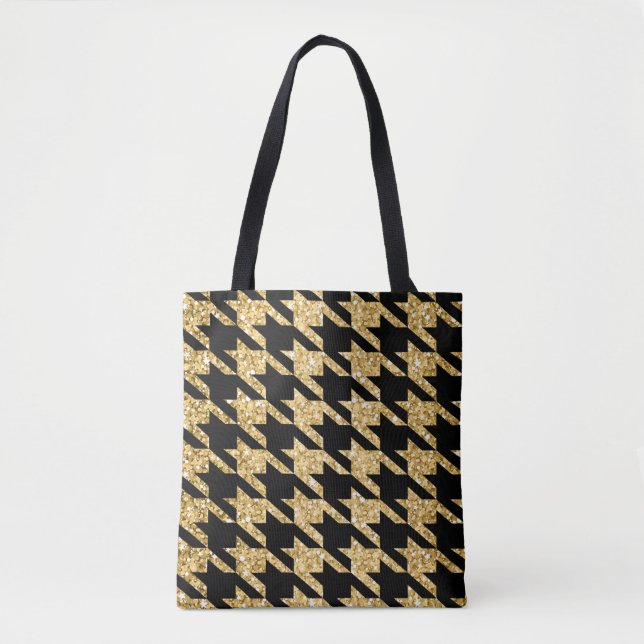 Black Houndstooth och Guld Glitter Tygkasse (Framsida)