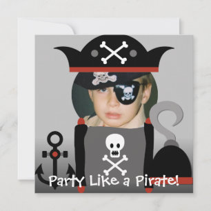 Black Hred Boy Party som ett Pirat-Inbjudningskort Inbjudningar