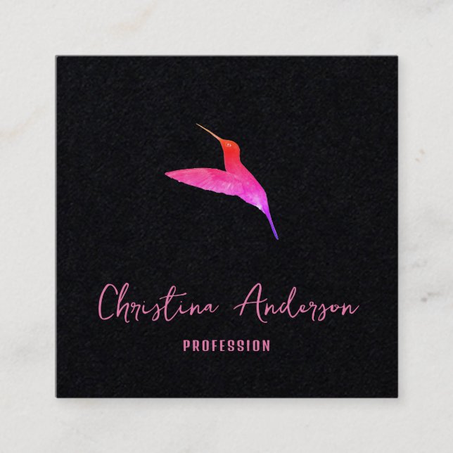 Black Hummingbird Square, Affärskort Fyrkantigt Visitkort (Framsida)