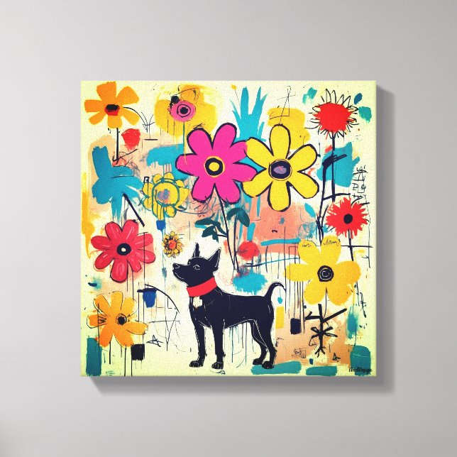 Black Hund Doodle Art Canvastryck (Framsida)
