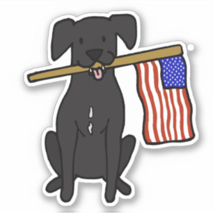 Black Hund Holding American Flagga Sticker Klistermärken