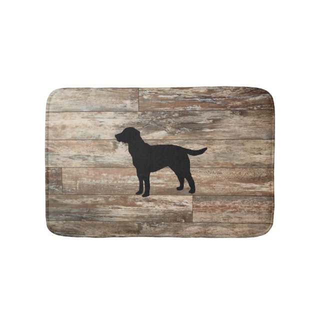 Black Hund Labrador Rustic Wood Bath Mat Badrumsmatta (Framsidan)