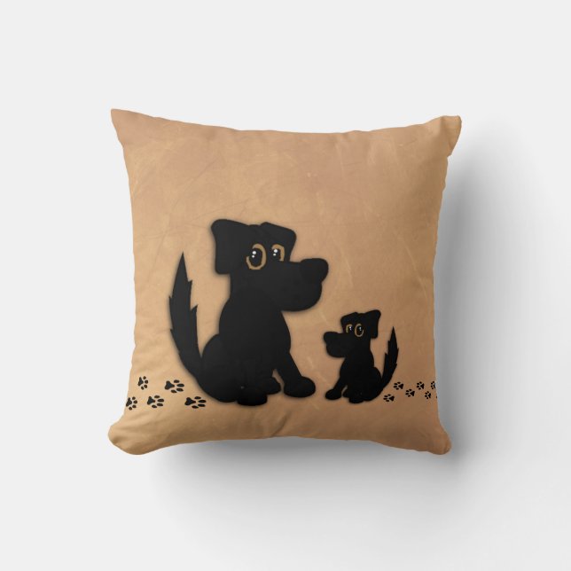Black Hund och Puppy Walk American Mojo Pillow Kudde (Framsida)