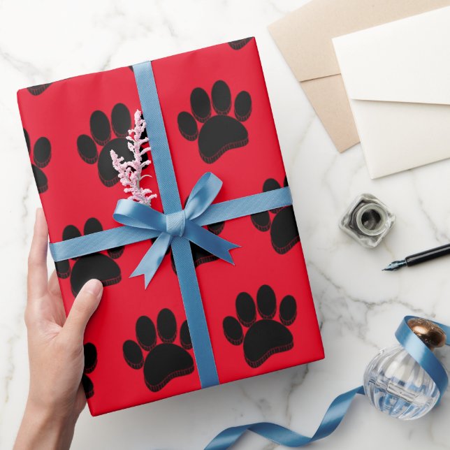 Black Hund Paw Print Hand plockade Anpassningsbar Presentpapper (Gifting)