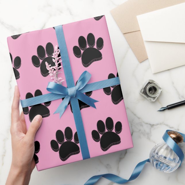 Black Hund Paw Print Hand plockade Anpassningsbar Presentpapper (Gifting)