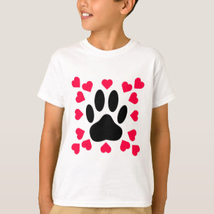 Black Hund Paw-utskrift med hjärtformer Tee Shirt