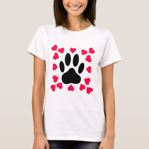Black Hund Paw-utskrift med hjärtformer Tee Shirt