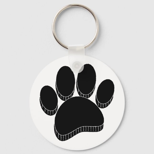 Black Hund Pawprint Hand plockade Anpassningsbar Nyckelring (Framsida)