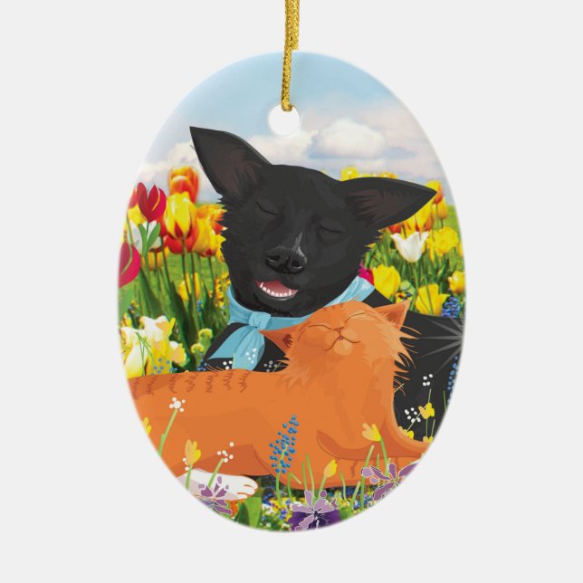 Black Hund, Red Cat Julgran Ornament (Framsidan)