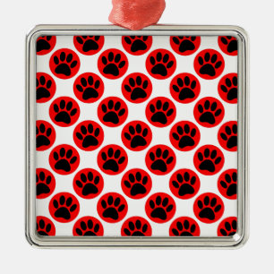 Black Hund Tass i Röda Polka dots Julgransprydnad Metall