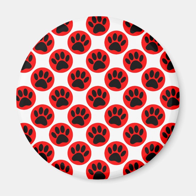 Black Hund Tass i Röda Polka dots Magnet (Framsidan)