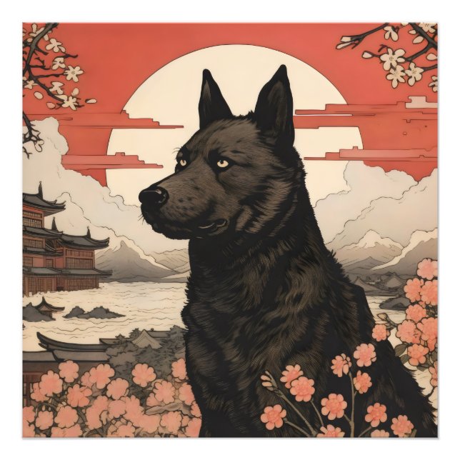 Black Hund Ukiyo-e Fototryck (Framsidan)