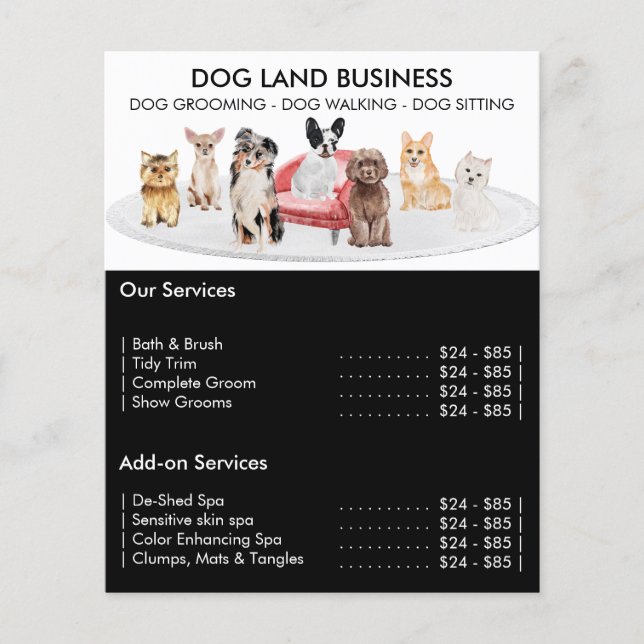 Black Hundar groomer Sitter Walker Pet Service-erb Flygblad (Framsidan)