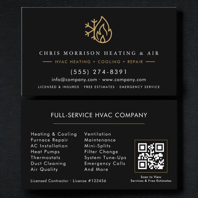 Black HVAC Services Company QR Code Visitkort (Skapare uppladdad)