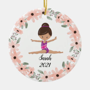 Black Hved Gymnast Girl Gymnastics julcer Julgransprydnad Keramik