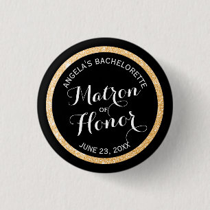 Black i Guld Glitter Matron of Honor Bachelorette Knapp