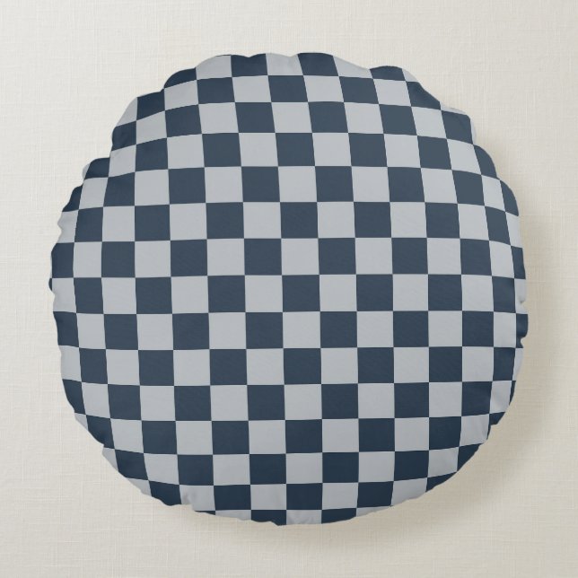 Black ice checkered board pattern rund kudde (Framsidan)