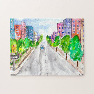 Bläck Illustration på träd Lint Street Watercolor Pussel