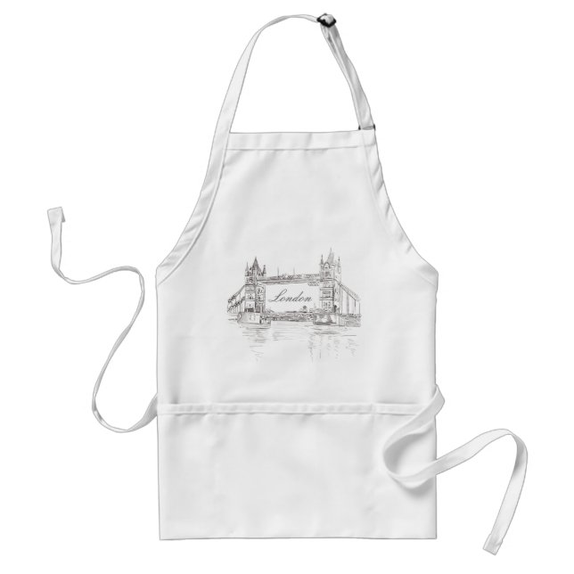 Bläck Illustration Vuxen Apron i London Torn Bridg Förkläde (Framsidan)