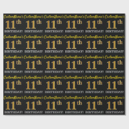 Black, Imitation Guld "11:e BIRTHDAY" Presentpapper