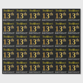Black, Imitation Guld "13:e BIRTHDAY" Presentpapper