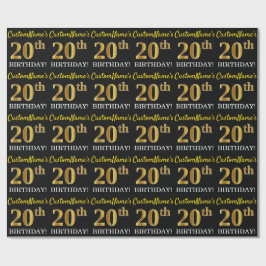 Black, Imitation Guld "20:e BIRTHDAY" Presentpapper