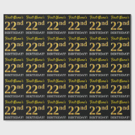 Black, Imitation Guld "22:a BIRTHDAY" Presentpapper