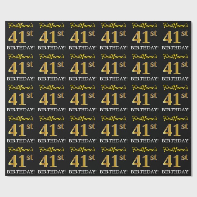 Black, Imitation Guld "41:a BIRTHDAY" Presentpapper (Platt)