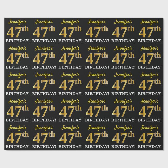 Black, Imitation Guld "47:e BIRTHDAY" Presentpapper (Platt)