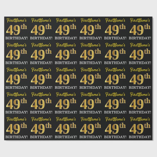 Black, Imitation Guld "49:e BIRTHDAY" Presentpapper (Platt)
