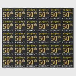 Black, Imitation Guld "50:e BIRTHDAY" Presentpapper