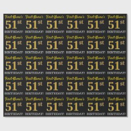 Black, Imitation Guld "51:a BIRTHDAY" Presentpapper